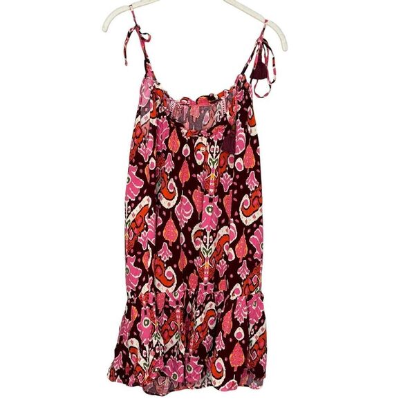 Maaji Totem Short Cover Up Dress Size Large Ikat Burgundy Print NEW $98 - Picture 8 of 9